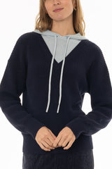 Navy Two Tone Knit Hoodie