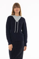 Navy Two Tone Knit Hoodie