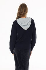 Navy Two Tone Knit Hoodie