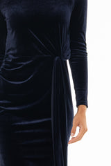 Navy Velvet Loop Drape Maxi Dress