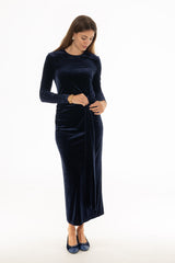 Navy Velvet Loop Drape Maxi Dress