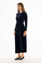 Navy Velvet Loop Drape Maxi Dress