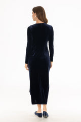 Navy Velvet Loop Drape Maxi Dress