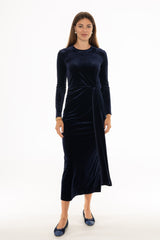 Navy Velvet Loop Drape Maxi Dress