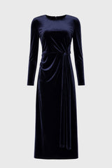 Navy Velvet Loop Drape Maxi Dress