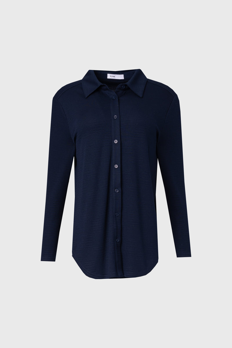 Navy Waved Button Down Shirt