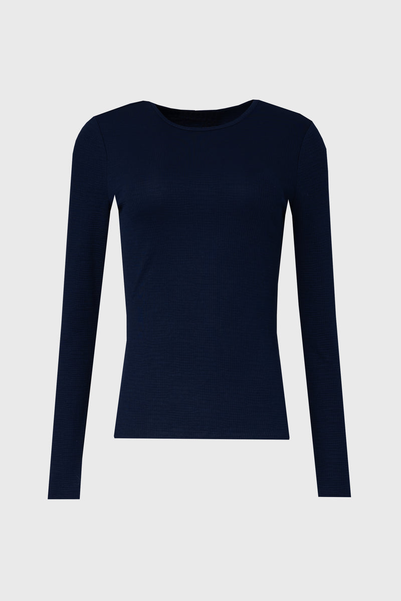 navy blue long sleeve t shirt dress Bleusalt The Long Sleeve Crew Dress | Coco