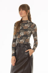 Neutral Rose Printed Turtleneck Top