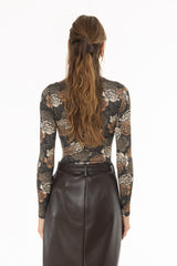 Neutral Rose Printed Turtleneck Top