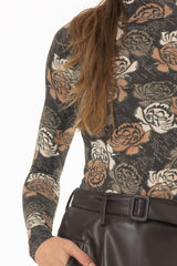 Neutral Rose Printed Turtleneck Top