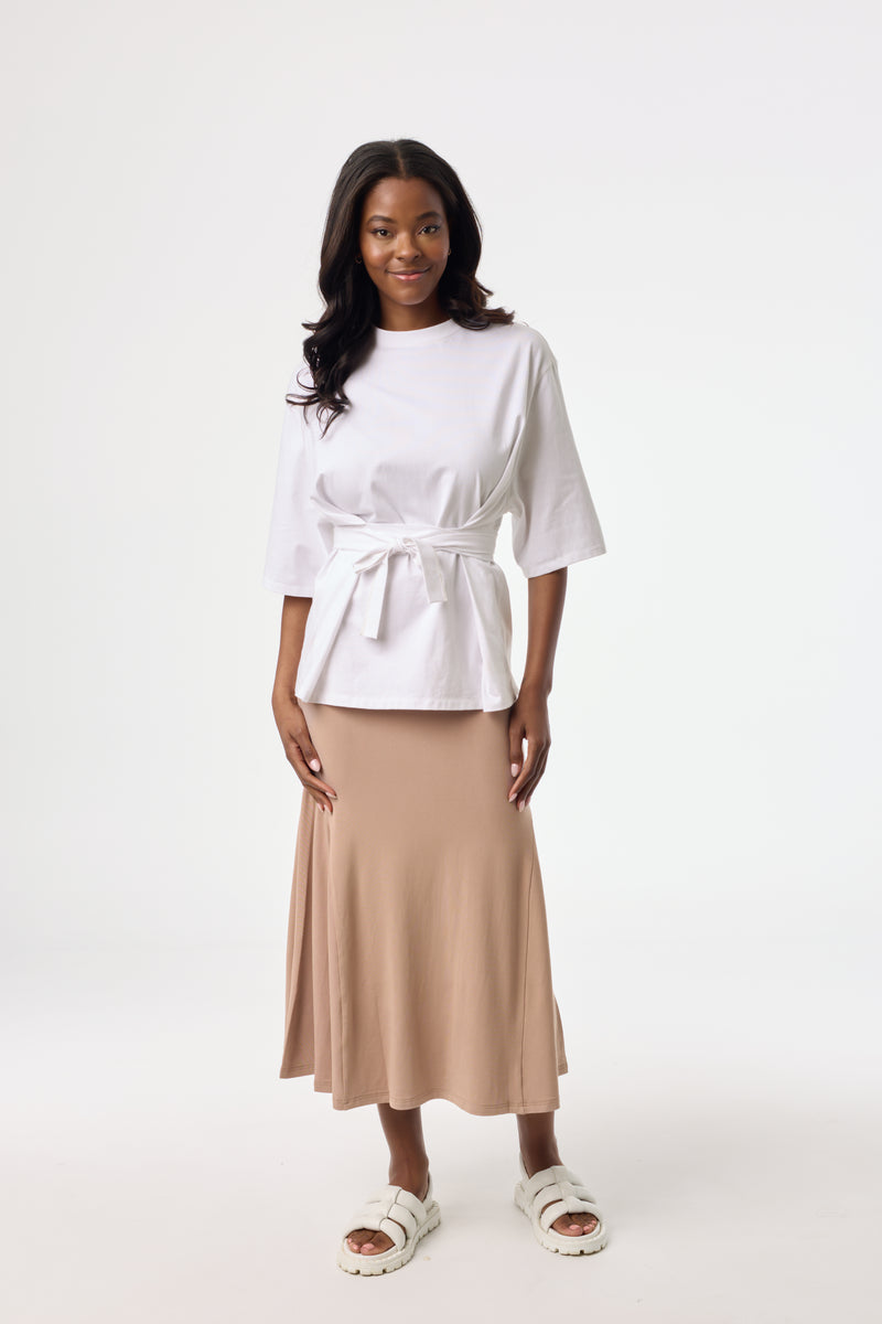 Neutral Solid Side Cut Skirt