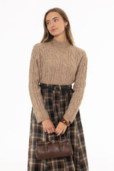 Oatmeal Cable Knit Overlay Sweater
