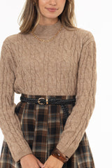 Oatmeal Cable Knit Overlay Sweater