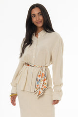 Oatmeal Linen Feel Blouse