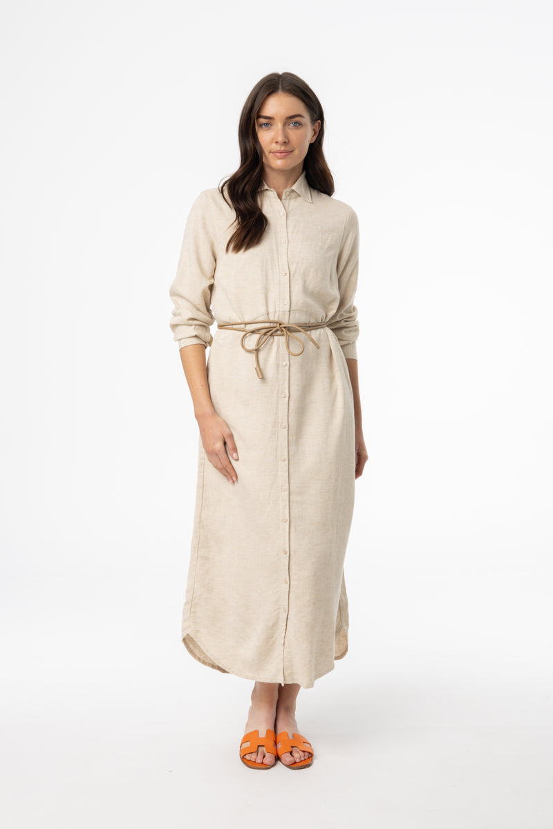 Oatmeal Linen Maxi Shirt Dress