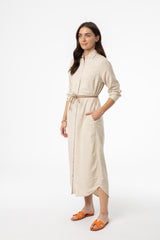 Oatmeal Linen Maxi Shirt Dress