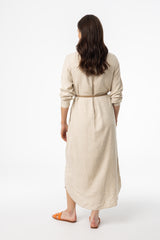 Oatmeal Linen Maxi Shirt Dress