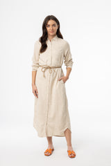 Oatmeal Linen Maxi Shirt Dress