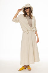 Oatmeal Paneled Linen Feel Maxi Skirt