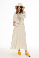 Oatmeal Paneled Linen Feel Maxi Skirt