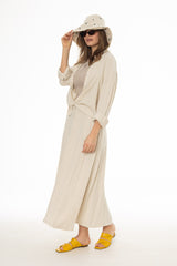 Oatmeal Paneled Linen Feel Maxi Skirt