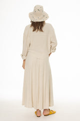 Oatmeal Paneled Linen Feel Maxi Skirt