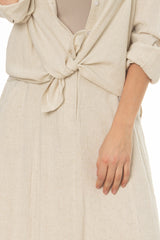 Oatmeal Paneled Linen Feel Maxi Skirt