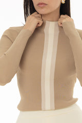 Oatmeal Striped Knit Turtleneck