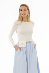 Off White Long Sleeve Ribbed T-Shirt