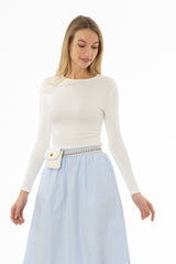 Off White Long Sleeve Ribbed T-Shirt