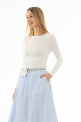 Off White Long Sleeve Ribbed T-Shirt