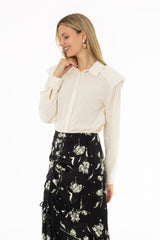 Off White Shoulder Pad Detail Blouse