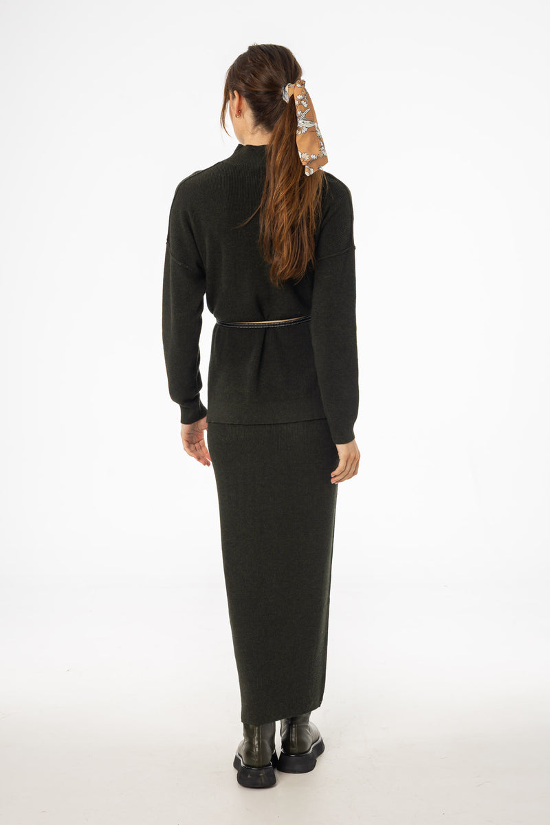 Olive Knit Maxi Skirt