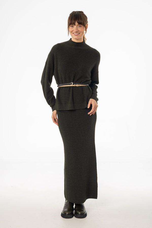 Olive Knit Maxi Skirt