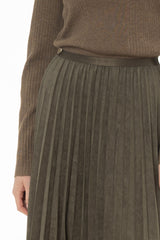 Olive Accordion Pleat Microsuede Maxi Skirt