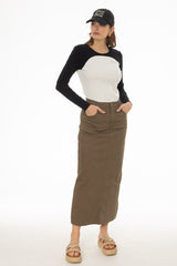 Olive Basic Denim Maxi Skirt
