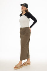 Olive Basic Denim Maxi Skirt