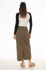 Olive Basic Denim Maxi Skirt