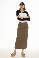 Olive Basic Denim Maxi Skirt