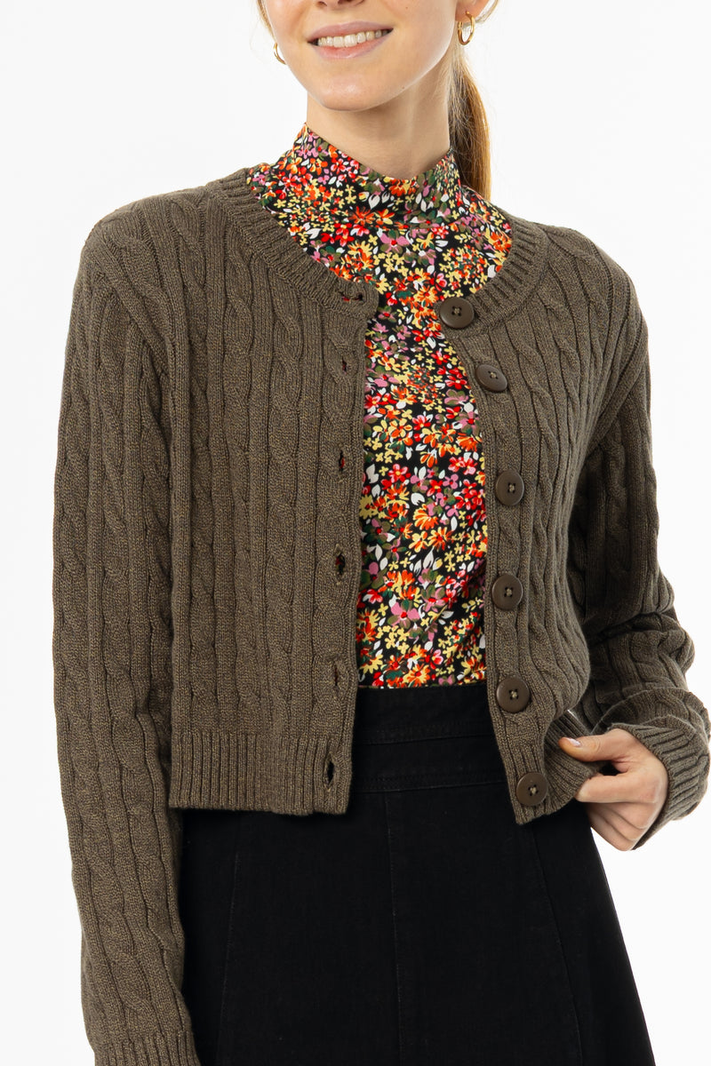Olive Cable Knit Cardigan