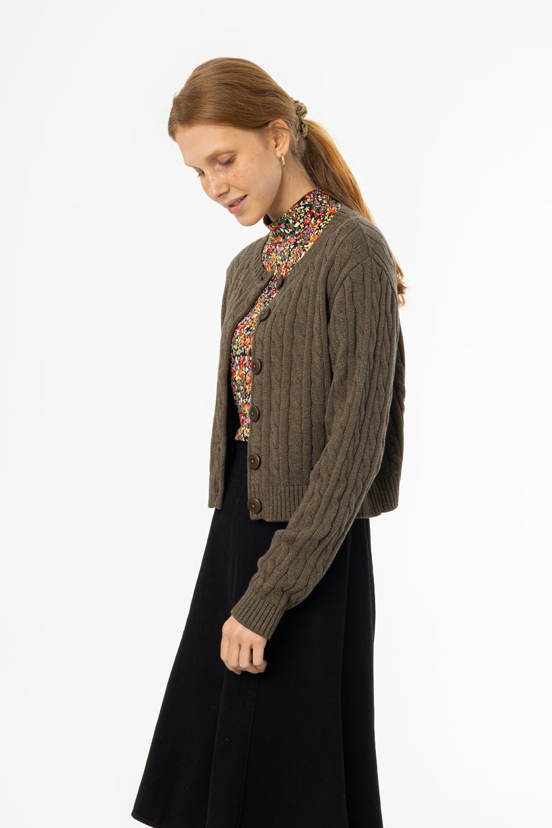 Olive Cable Knit Cardigan