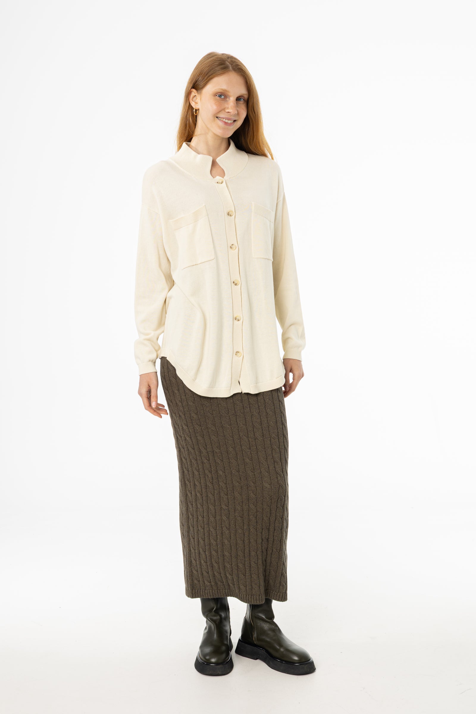 Olive Cable Knit Skirt – BLANK