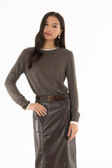 Olive Contrast Neck Thin Knit Sweater
