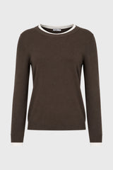 Olive Contrast Neck Thin Knit Sweater