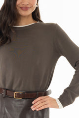 Olive Contrast Neck Thin Knit Sweater