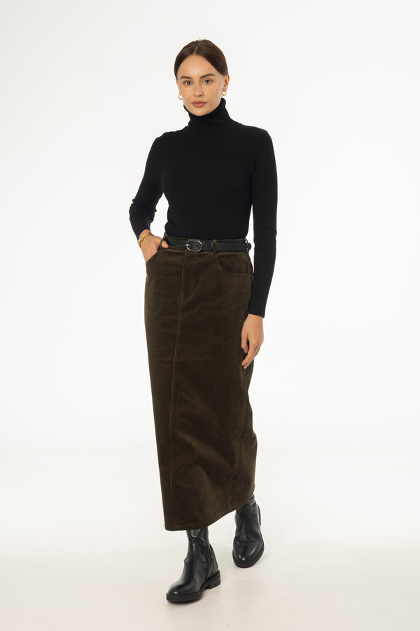 Olive Corduroy Skirt
