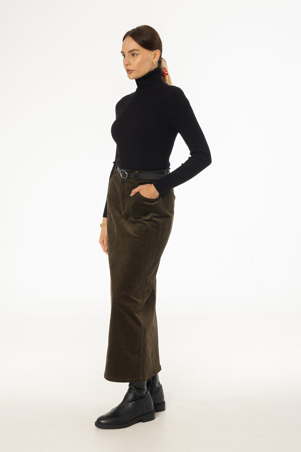Olive Corduroy Skirt