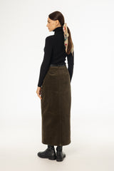 Olive Corduroy Skirt