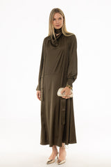 Olive Cowl Neck Draped Maxi Dress