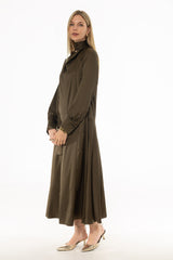 Olive Cowl Neck Draped Maxi Dress
